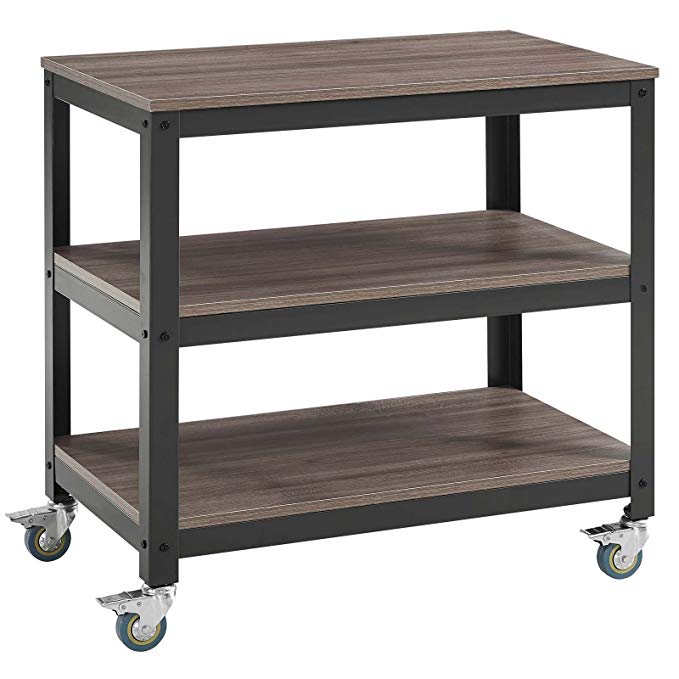 Modway Vivify Industrial Modern Three Tiered Serving Stand With Locking Casters
