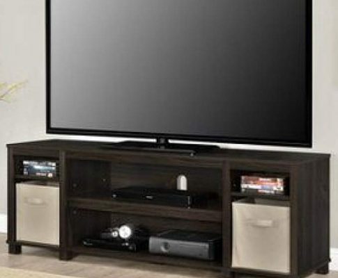 Sleek Classic Design 65″ Espresso TV Stand with 2 Non-Woven Fabric Bins Review
