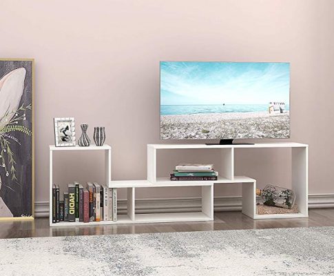 DEVAISE Wood TV Stand Console,2 Pieces Bookcase/Bookshelf(0.59″ Thk, White) Review
