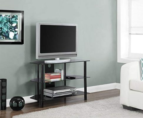 Black Metal 36″L TV Stand with Tempered Black Glass Review
