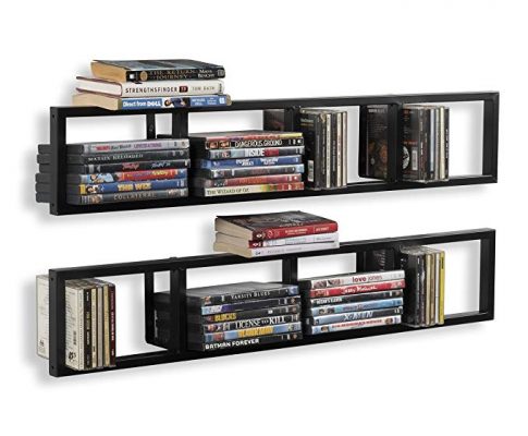 Wall Mount 34 Inch Media Storage Rack CD DVD Organizer Metal Floating Shelf Set of 2 Black Review