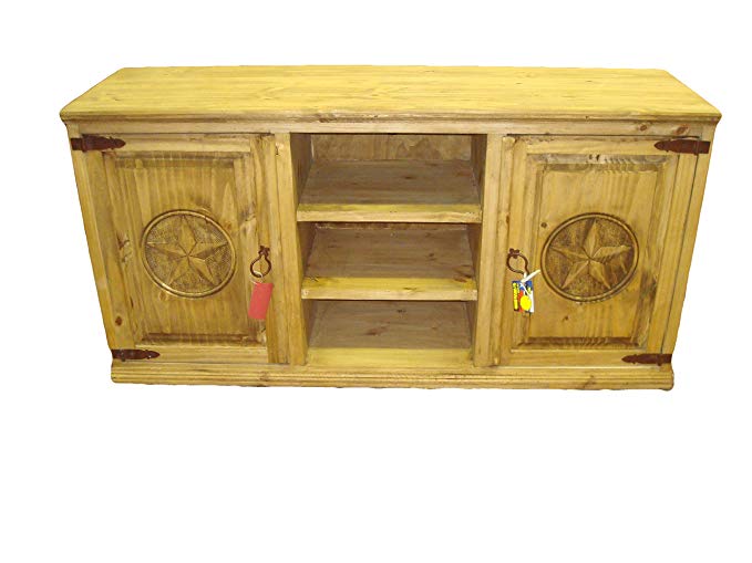 Rustic TV Stand With Star Real Wood Western 60