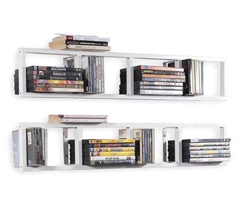 Wall Mount 34 Inch Media Storage Rack CD DVD Organizer Metal Floating Shelf Set of 2 White Review