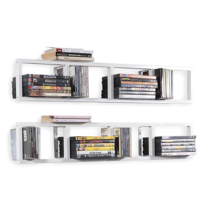 Wall Mount 34 Inch Media Storage Rack CD DVD Organizer Metal Floating Shelf Set of 2 White