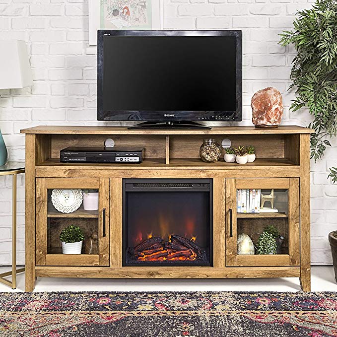 New 58 Inch Wide Highboy Fireplace Television Stand in Barnwood Finish