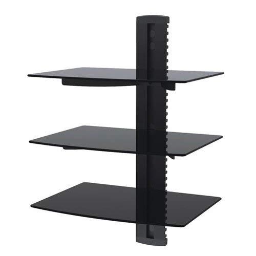 Cmple - Black 3 Tier Glass Shelving System for AV/DVD/Gaming Consoles with height adjustment