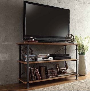 TRIBECCA HOME Myra Vintage Industrial Brown Wood - Iron TV Stand with 2 Shelves for DVD Players and Books