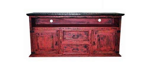 2 Door 2 Drawer TV STAND Red Scraped Flat Screen Console Real Wood