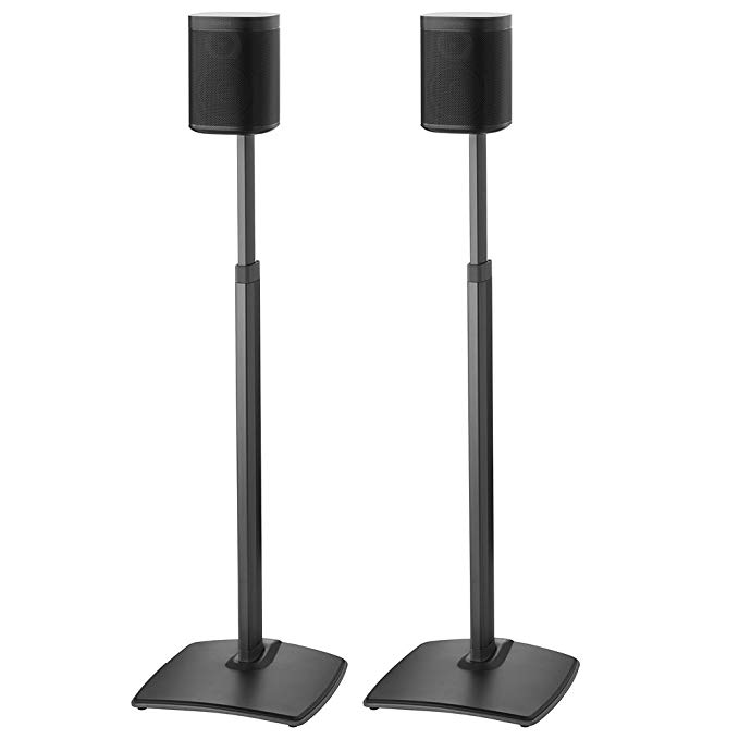 Sanus Adjustable Height Wireless Speaker Stands Designed SONOS ONE, Play:1 Play:3 - Tool-Free Height Adjust Up to 16