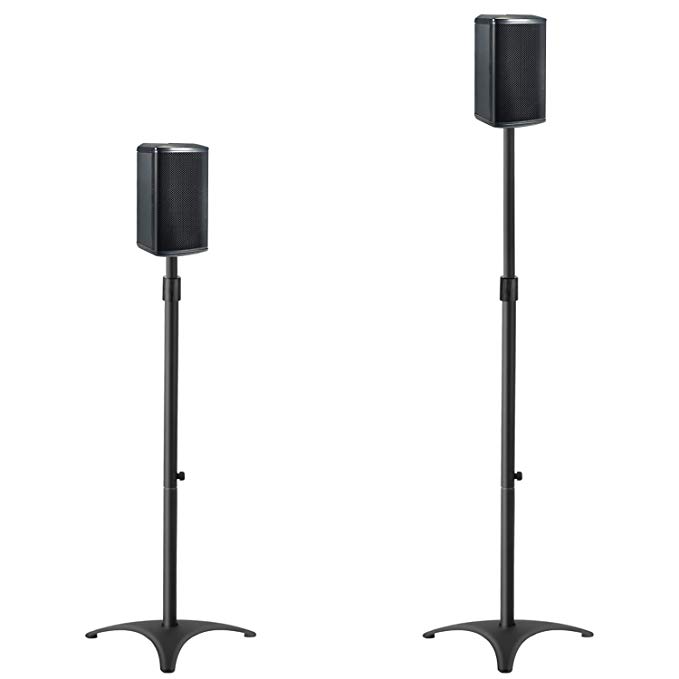 Mounting Dream MD5401 Height Adjustable Speaker Stands Mounts, Two in One Floor Stands, Heavy Duty Base and ExtendableTube with 11 LBS Capacity Per Stand, 35.5-48