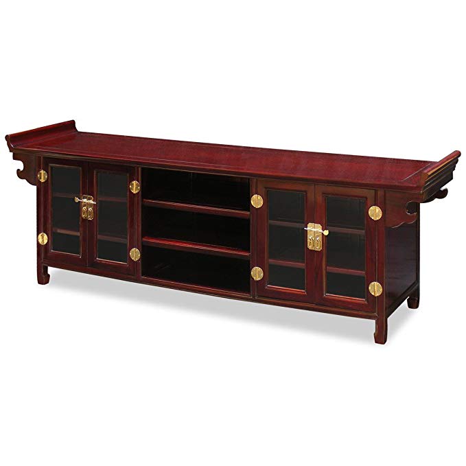 ChinaFurnitureOnline Rosewood Sideboard, 80 Inches Altar Style Media Cabinet Dark Cherry Finish