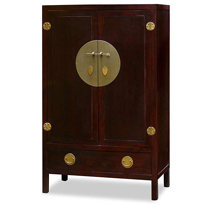 ChinaFurnitureOnline Elmwood Armoire, 39 Inches Ming Style TV Cabinet Cherry Finish