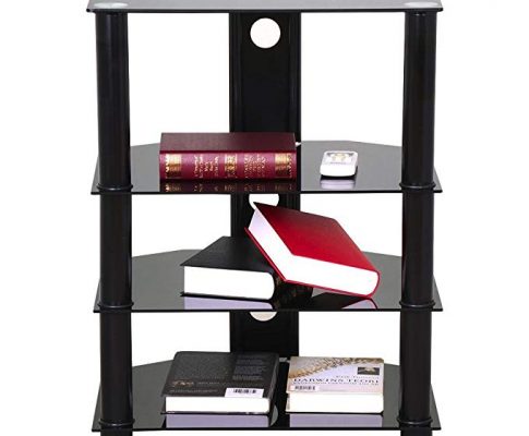 Topeakmart 4 Tier Corner TV Stand with Cable Management Black Glass Media Storage Tower Shelves Review