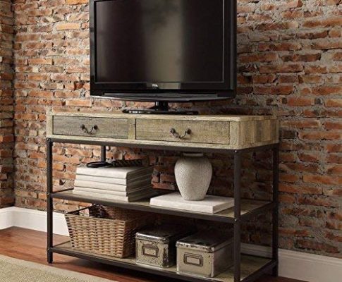 Amazing Industrial Rustic Open Shelf Drawers Media Console or TV Stand. Stylish Wooden Design; the Perfect Addition to Any Living Room Space. Review