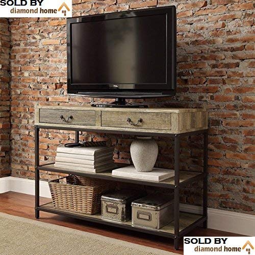 Amazing Industrial Rustic Open Shelf Drawers Media Console or TV Stand. Stylish Wooden Design; the Perfect Addition to Any Living Room Space.