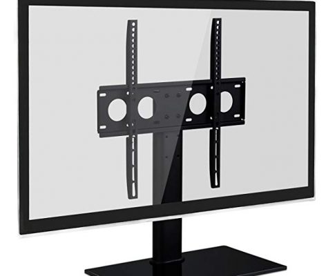 Universal Tabletop TV Stand Base – TV Mount Bracket with AV Media Glass Shelf, Fits 27, 29, 30, 32, 37, 40, 47, 50, 55 Inch TVs, Height Adjustable, VESA 400×400, Black Review