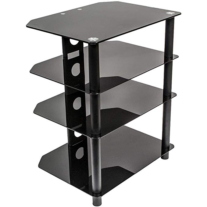 NavePoint Media Stand Glass 4 Shelf Audio Video Component Storage Tower