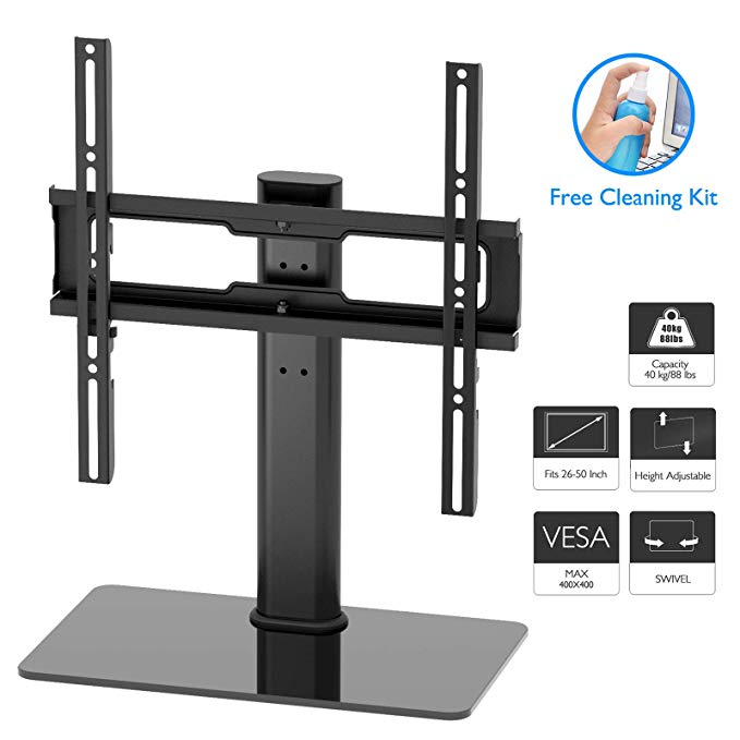 1home Table Top Pedestal TV Stand for 26”-50” LCD/LED/Plasma TVs Swivel Height Adjustable