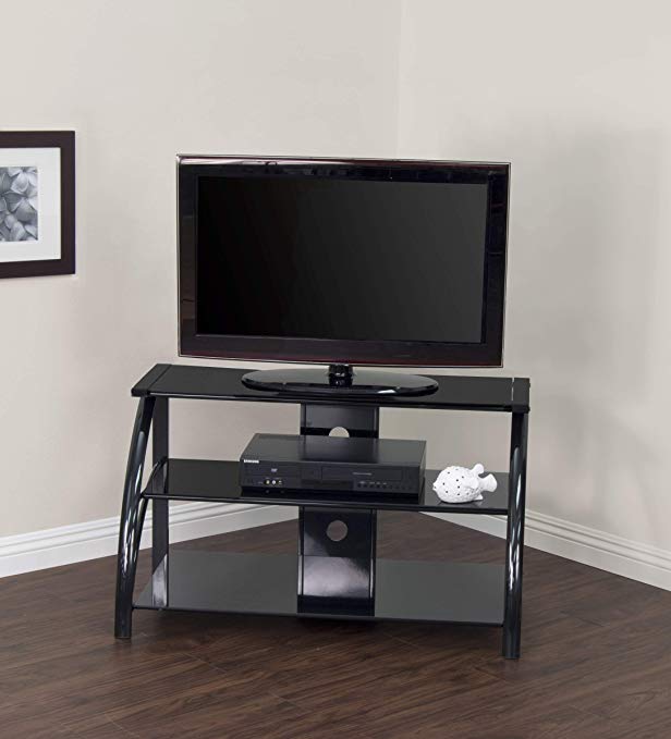 Calico Designs 60625 Stilletto TV Stand, 37.25-Inch Width by 18.5-Inch Depth by 22-Inch Height, Black with Black Glass