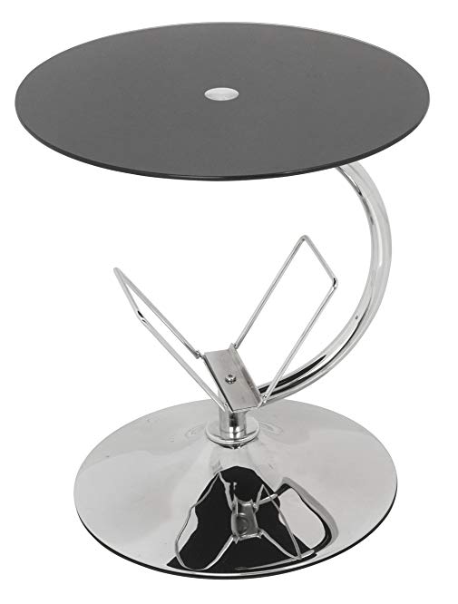 AVF T41-A Black Glass & Chrome Round Side/Lamp / End Table with Magazine Rack